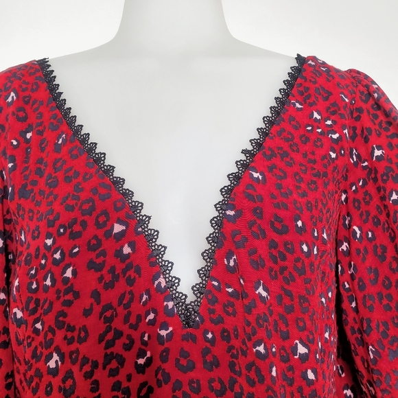 NEW Lovers + Friends Jason Red Cheetah Leopard Print Boho Mini Dress - Picture 3 of 11
